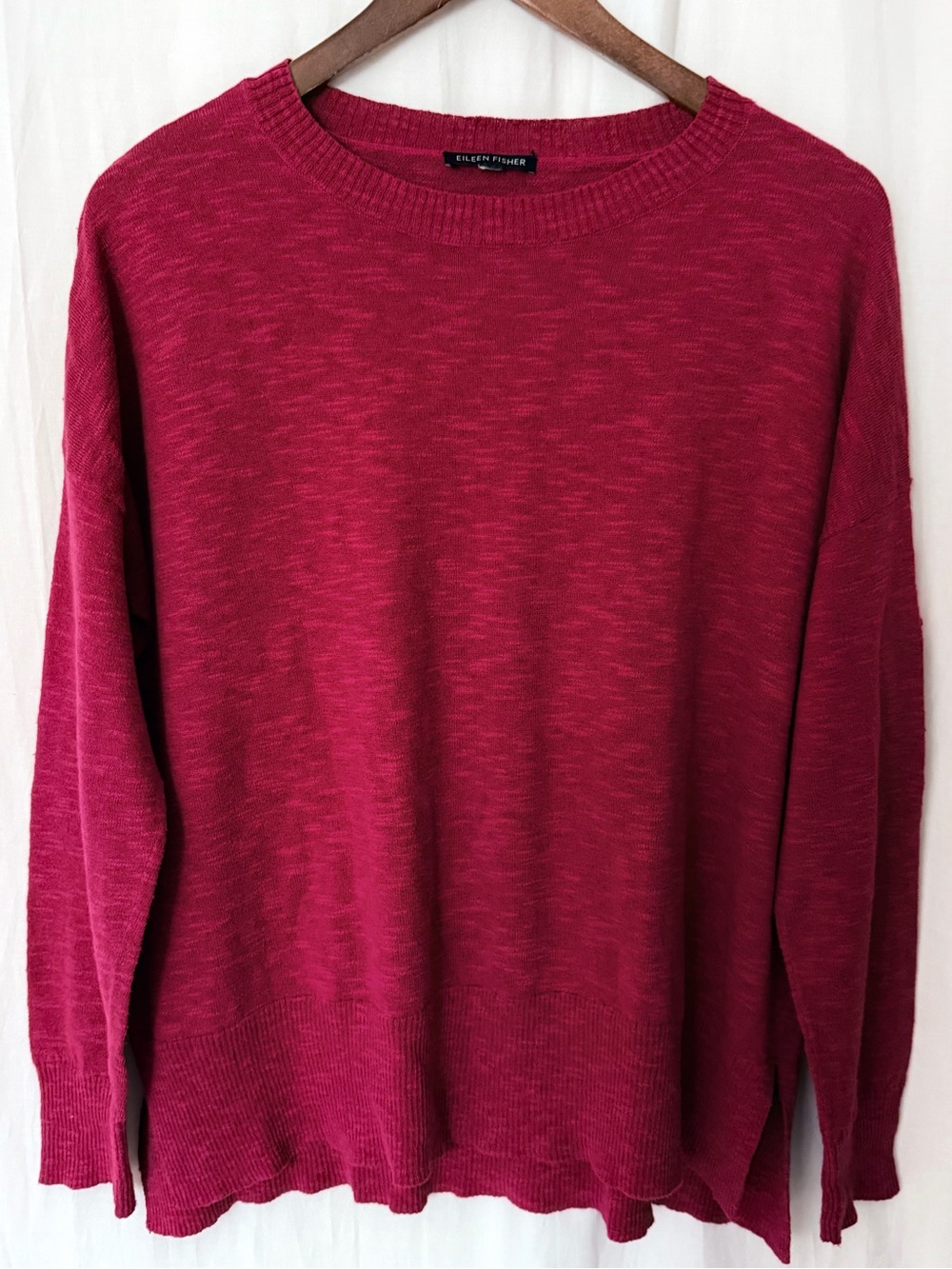 EILEEN FISHER Women's Crewneck Sweater Organic Linen & Cotton - Raspberry- M/L*